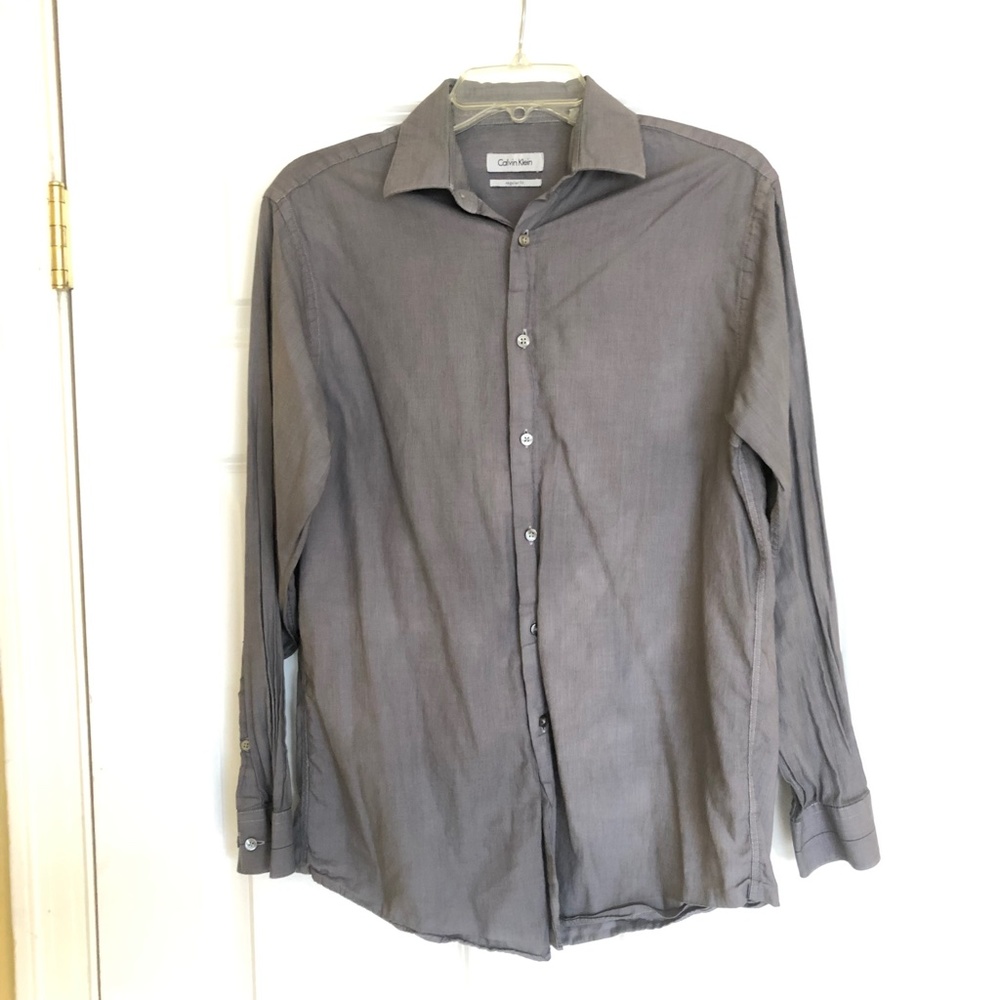 Calvin Klein Regular Fit Button Shirt Casual Gray Men's Neck 15 / 32-33